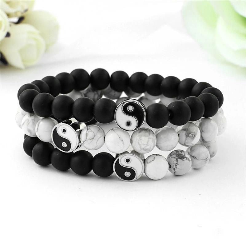 Yin-Yang Inspired Black & White Matte Beaded Bracelet
