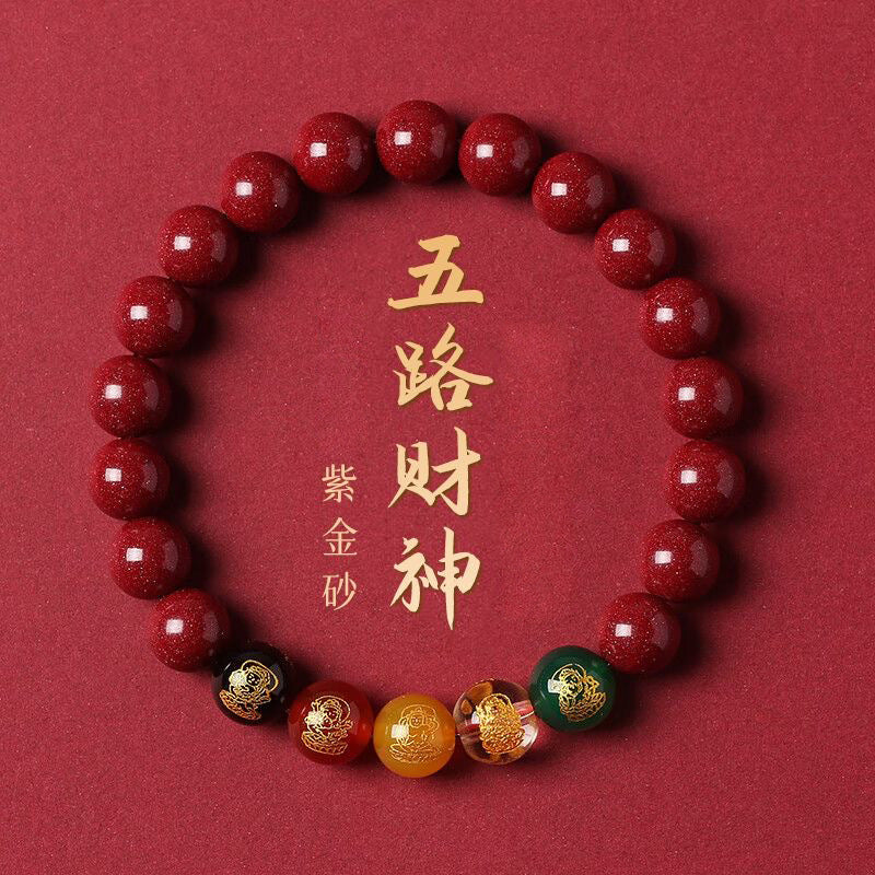 Cinnabar-Inspired Five-Way Wealth Charm Bracelet for unisex