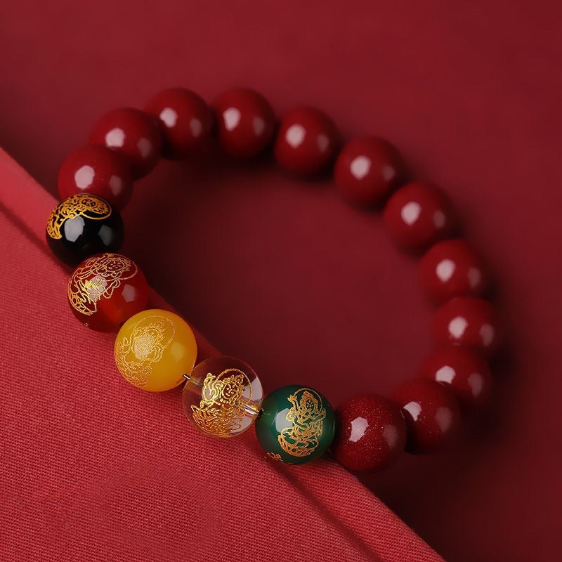 Cinnabar-Inspired Five-Way Wealth Charm Bracelet for unisex