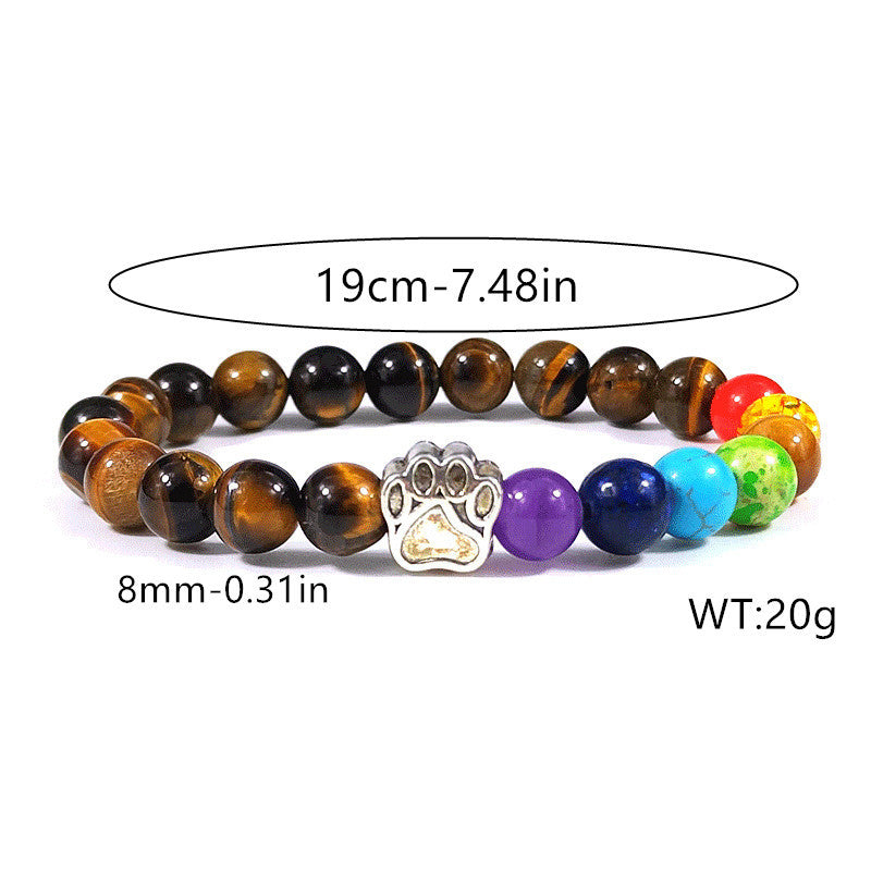 Tiger Eye Natural Stone Beaded Bracelet with Dog Claw Charm