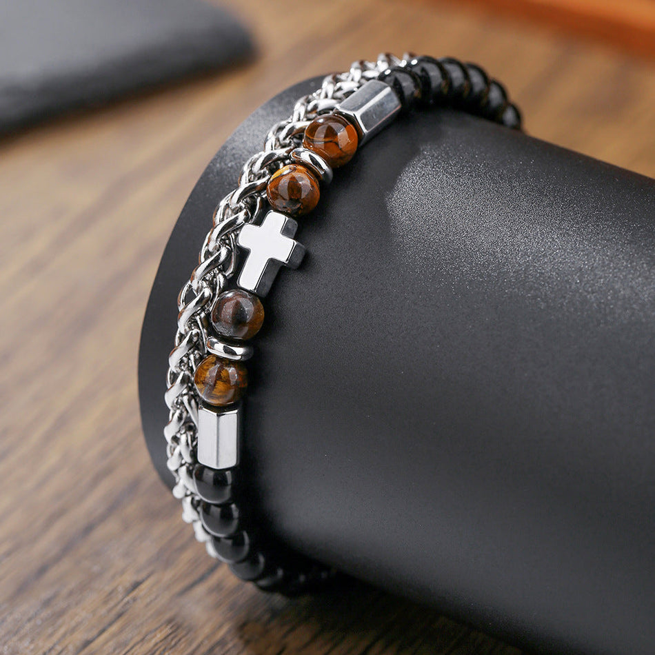 Agate & Tiger Eye Chain Combination Bracelet for Men