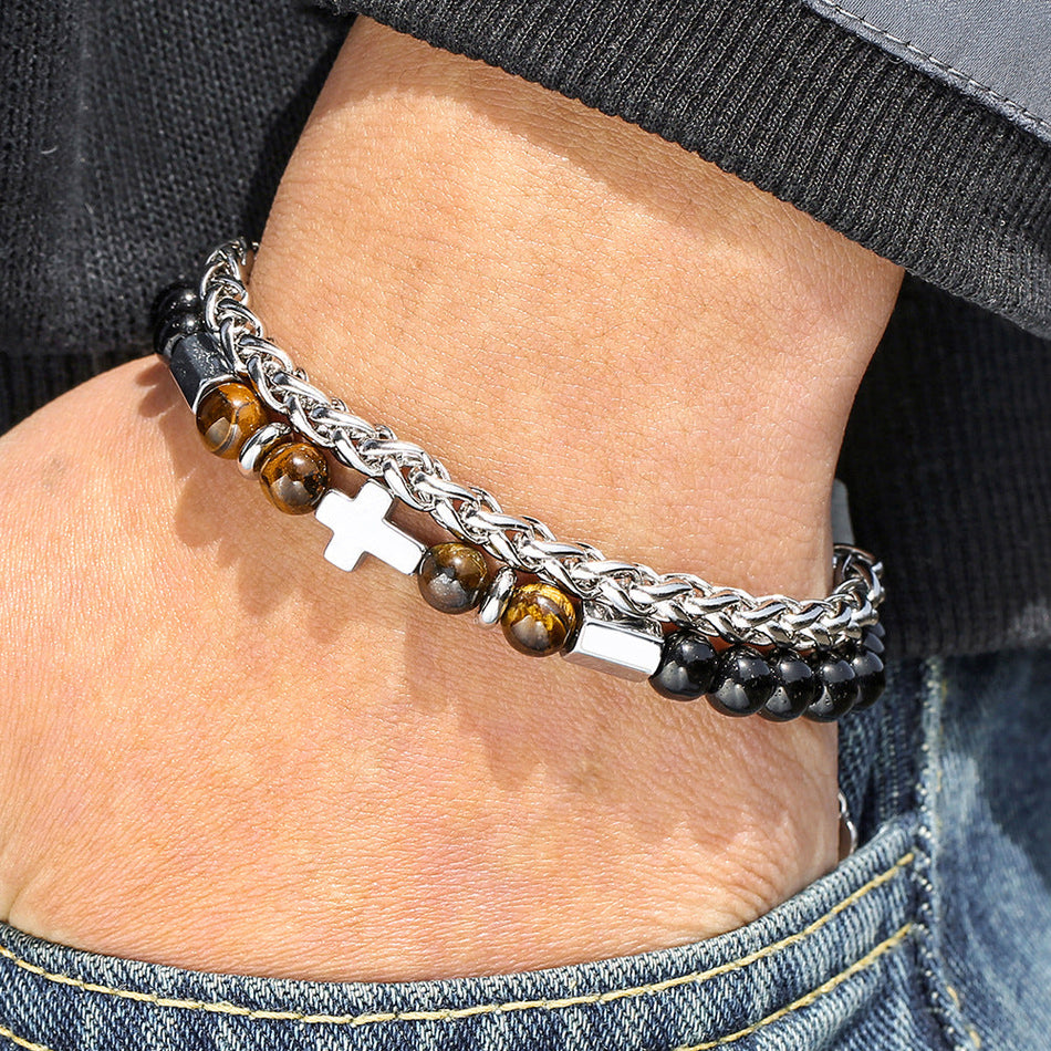 Agate & Tiger Eye Chain Combination Bracelet for Men