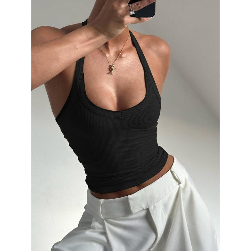 Women's Slim Halter Neck Knit Camisole Backless Tank Top