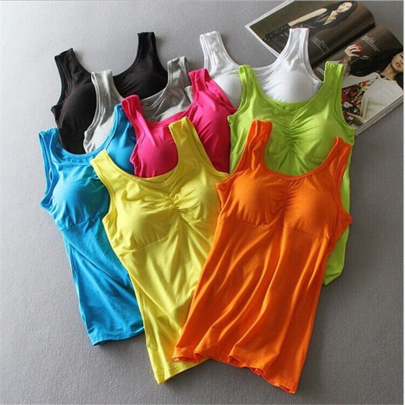Women's Candy Color Seamless Sling Vest with Chest Pad