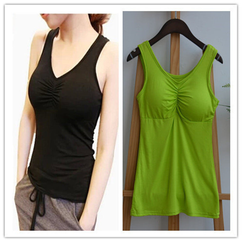 Women's Candy Color Seamless Sling Vest with Chest Pad