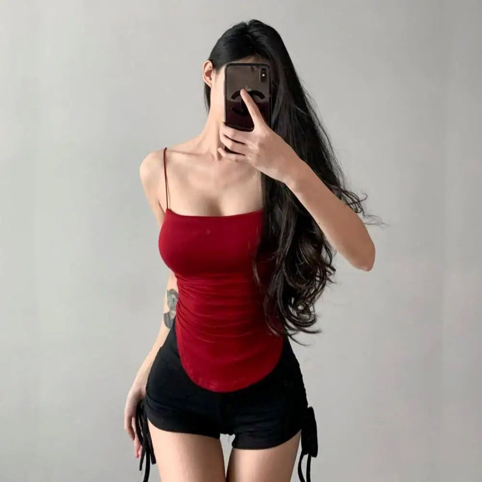 Women's Pleated Strapless Camisole with Built-In Bra Tank Top