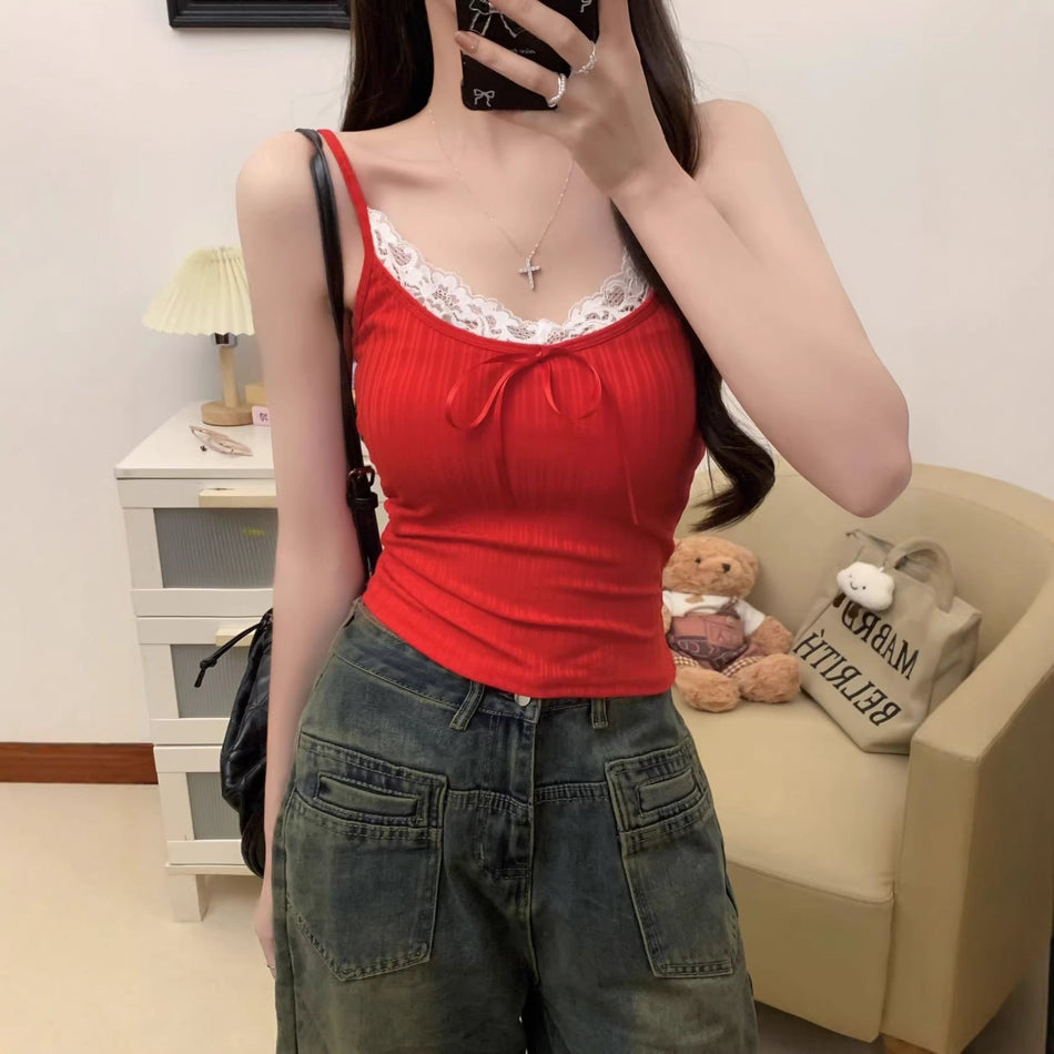 Women's Slim Fit Patchwork Camisole Sleeveless Tank Top