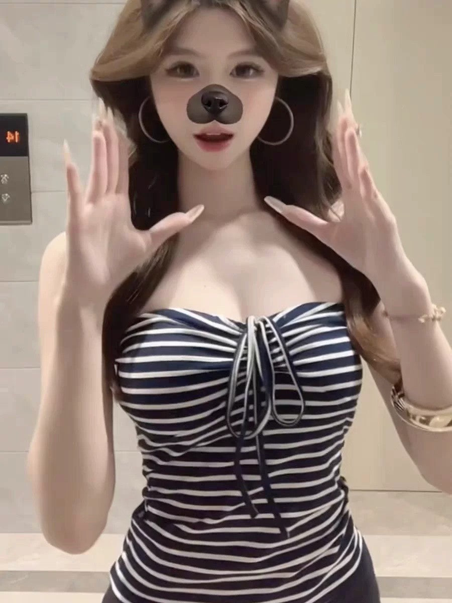 Women's Striped Tie-Up Tube Top Slim Fit Camisole