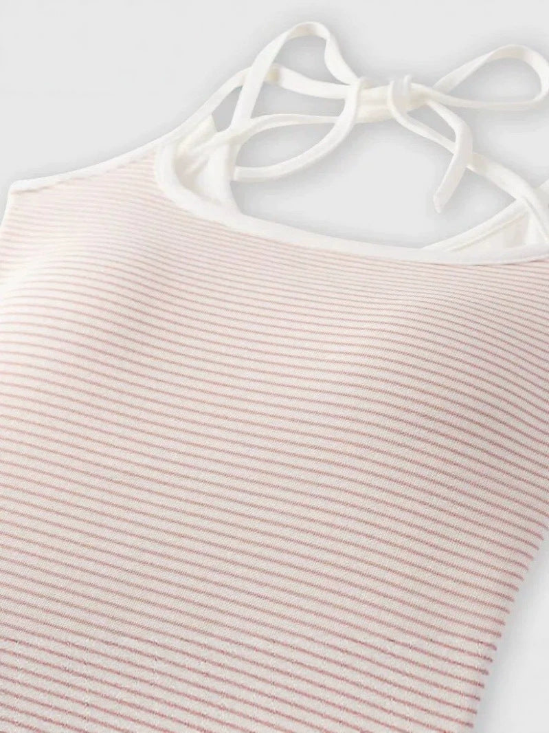 Women's Striped Slim Fit Camisole with Built-In Bra Pads