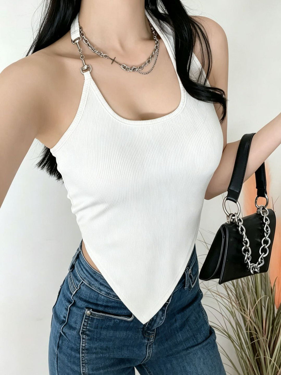 Women's Metal Chain Halter Camisole with Irregular Triangle Hem