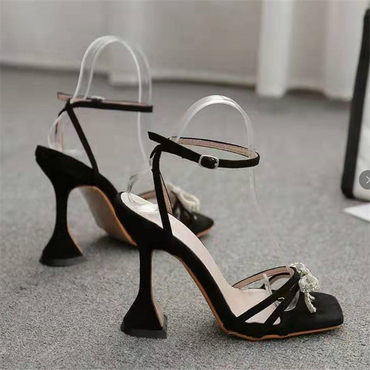 Women's Rhinestone Patent Leather High Heel Strap Sandals