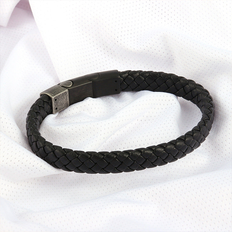 Men's Leather Bracelet with Metal Button Minimalist Design