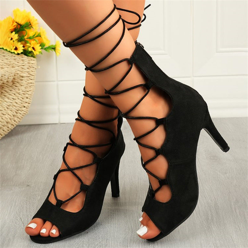 Women's Lace-Up Peep Toe High Heel Strap Sandals