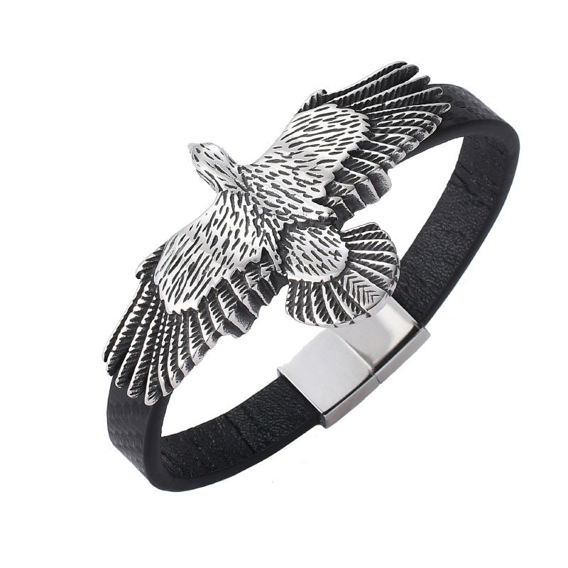 Men's Braided Leather Bracelet Stainless Steel Magnetic Clasp