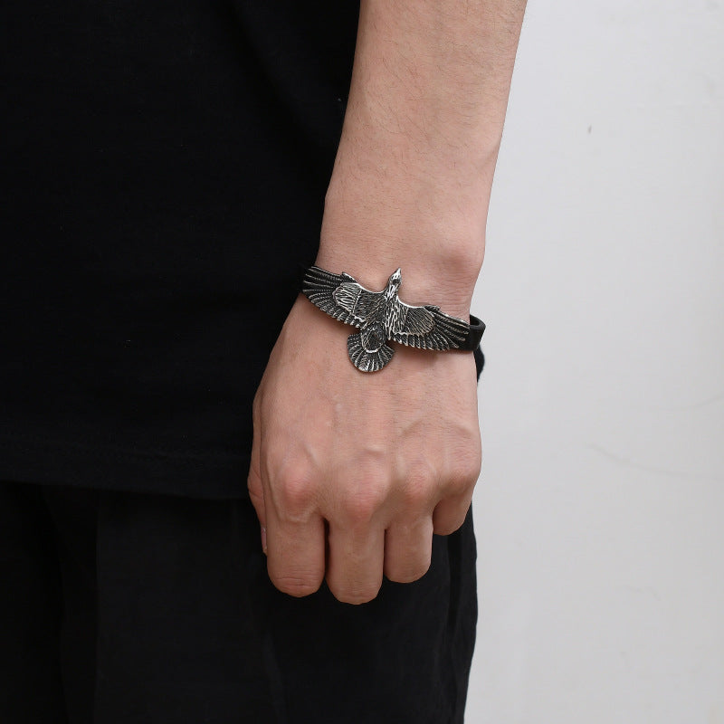 Men's Braided Leather Bracelet Stainless Steel Magnetic Clasp