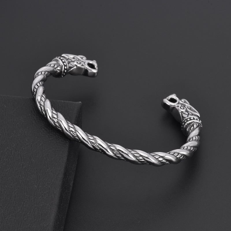Men's Viking Cuff Bracelet Titanium Steel Open Bangle