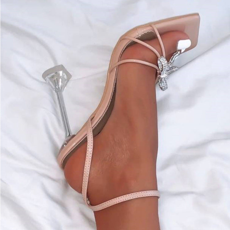 Women's Rhinestone Wine Glass Heel Strap Sandals