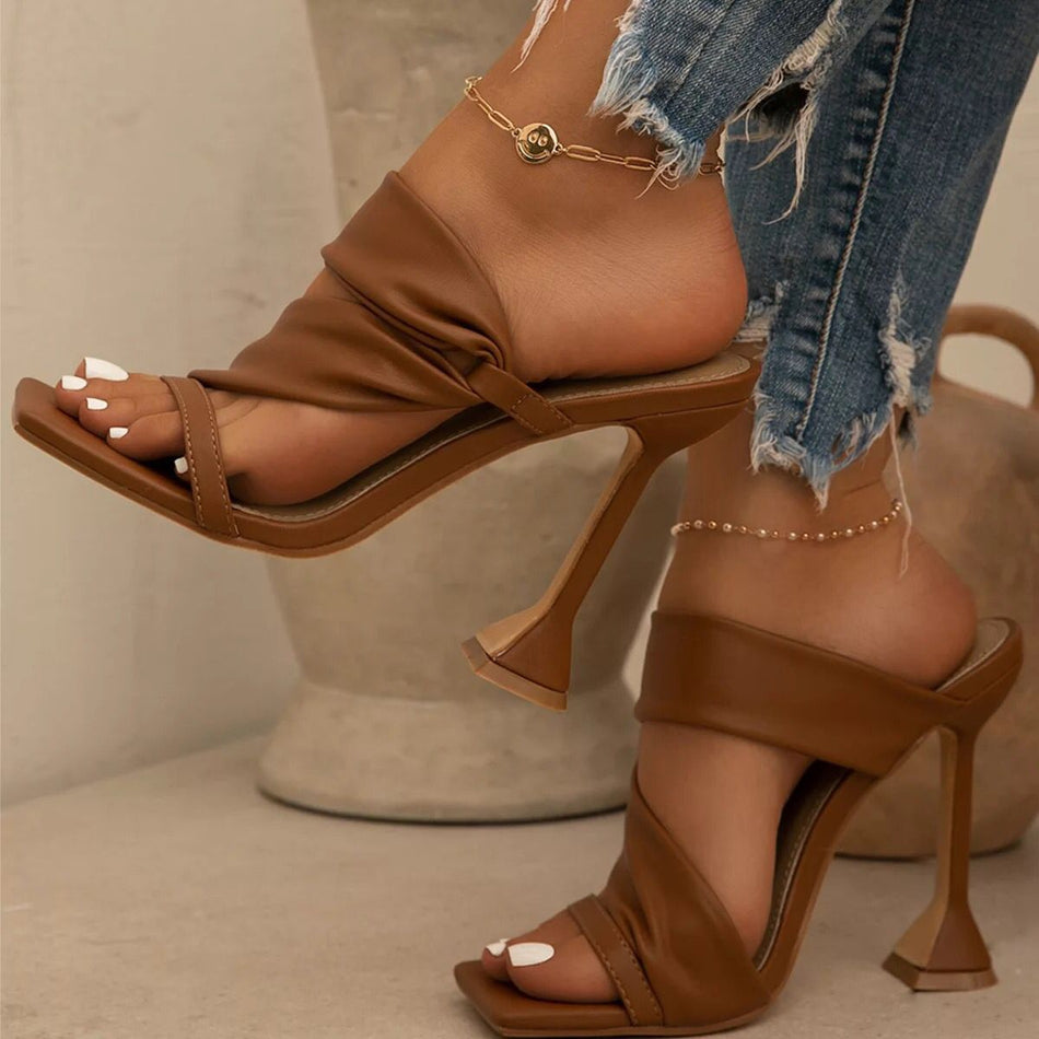 Women's Square Toe Wine Glass Heel Mule Sandals