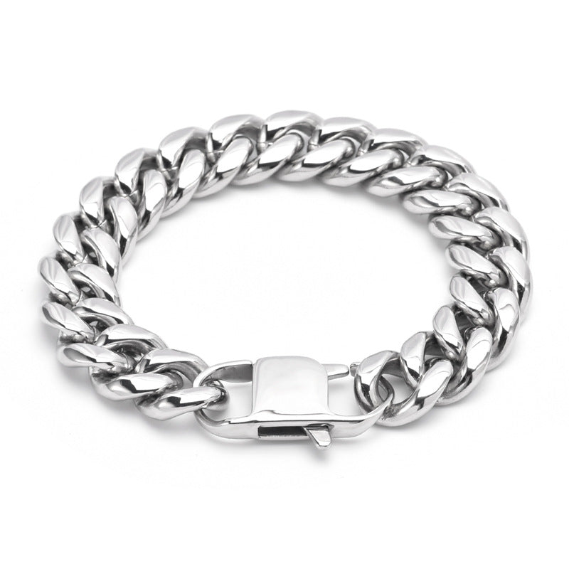 Men's 14mm Titanium Steel Cuban Link Chain Bracelet