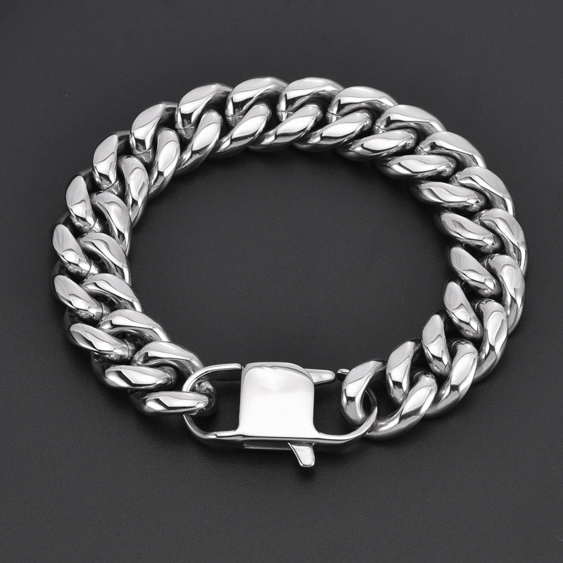 Men's 14mm Titanium Steel Cuban Link Chain Bracelet