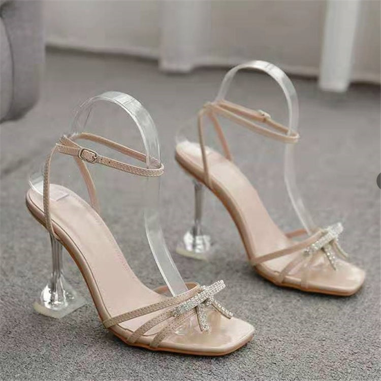 Women's Patent Leather Rhinestone Wine Glass Heel Sandals