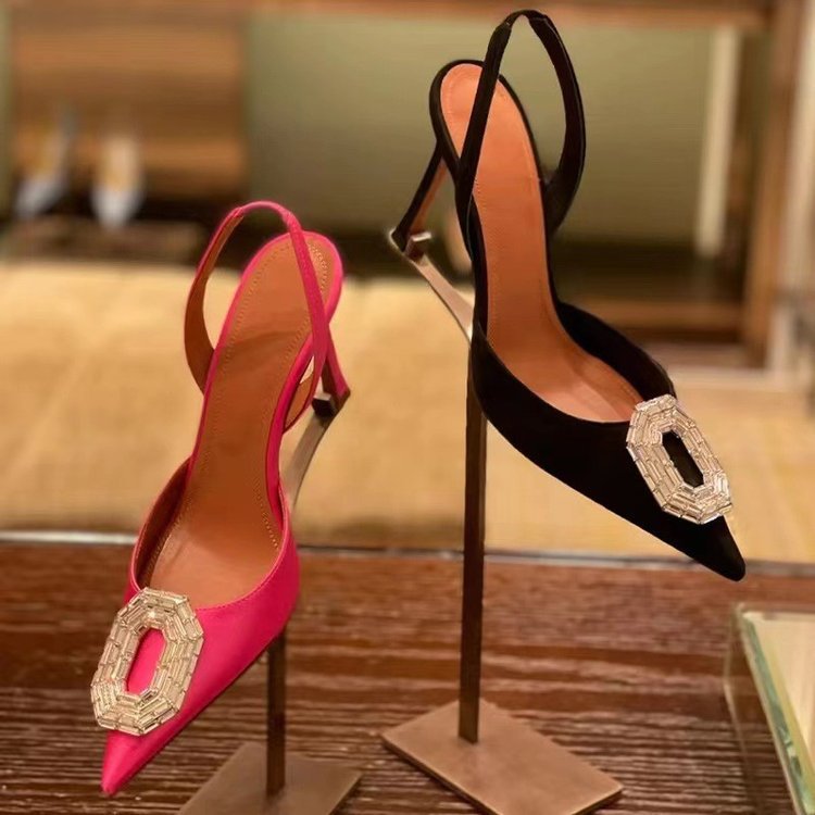 Women's Satin Pointed Toe Slingback High Heel Sandals