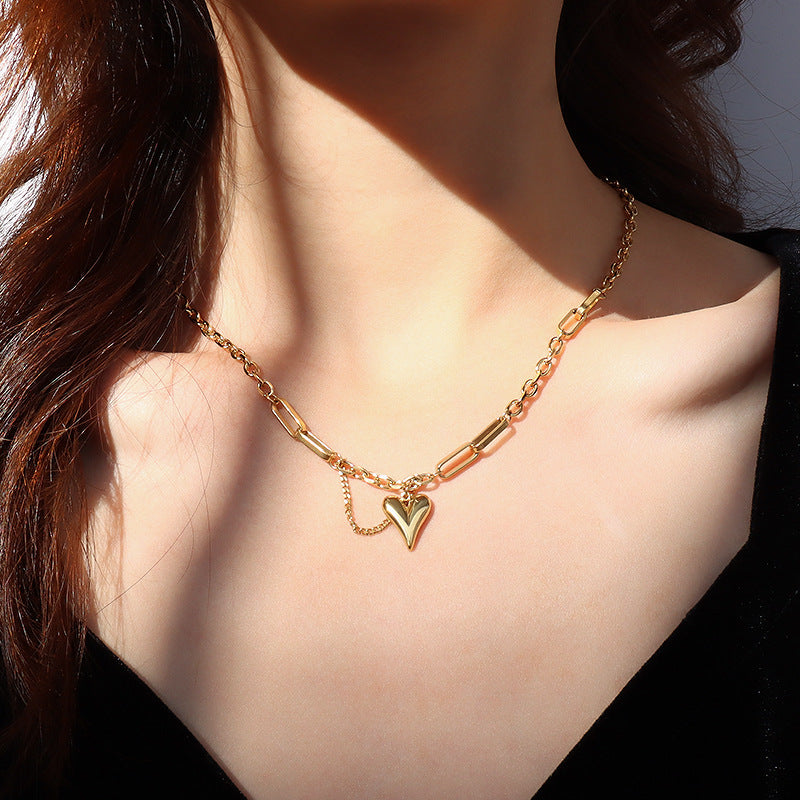 Women's Titanium Steel Heart Pendant Tassel Necklace