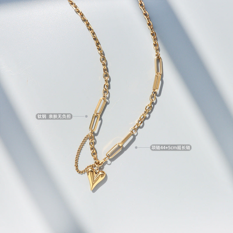 Women's Titanium Steel Heart Pendant Tassel Necklace