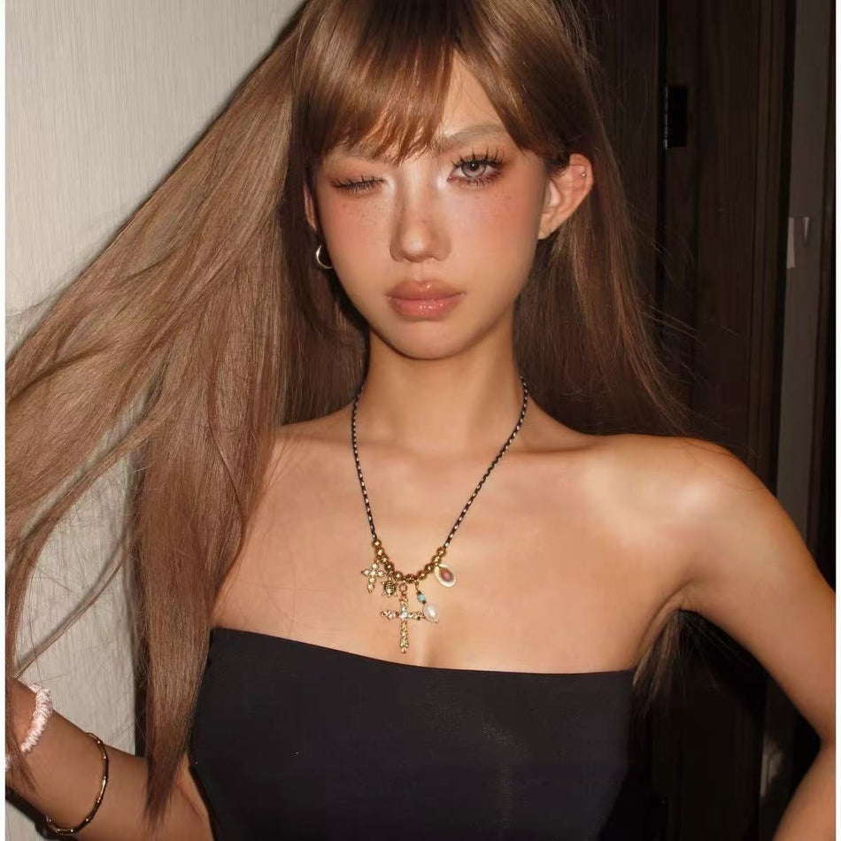 Women's Braided Rope Cross Pendant Clavicle Necklace