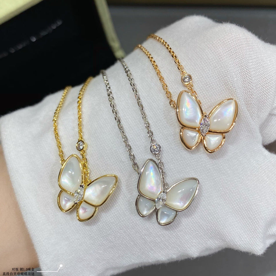 Women's Mother of Pearl Butterfly Pendant Necklace