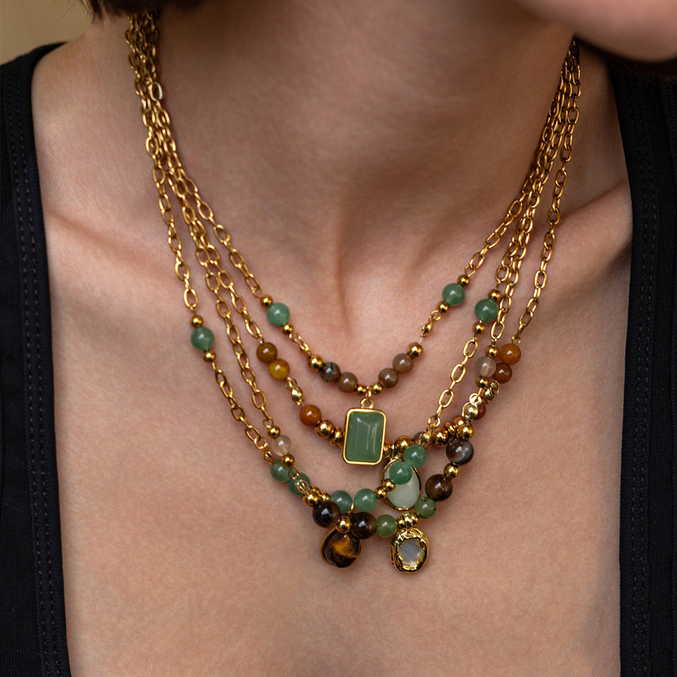 Women's Natural Stone Beaded Stainless Steel Necklace