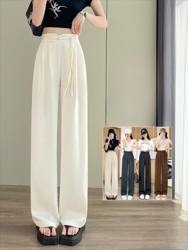 Women's High-Waisted Draped Wide-Leg Suit Pants