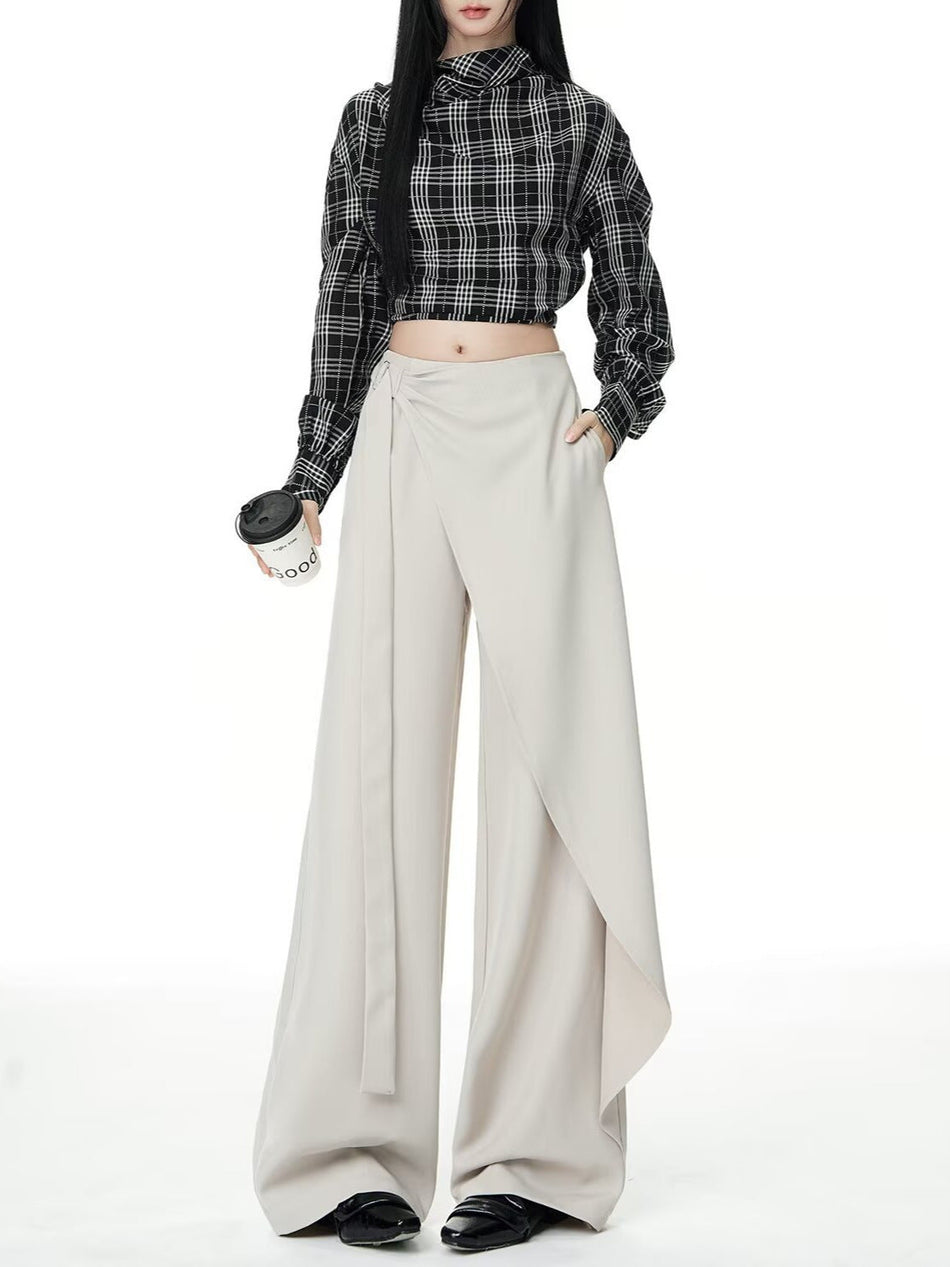 Women's High-Waisted Ribbon Wide-Leg Pants