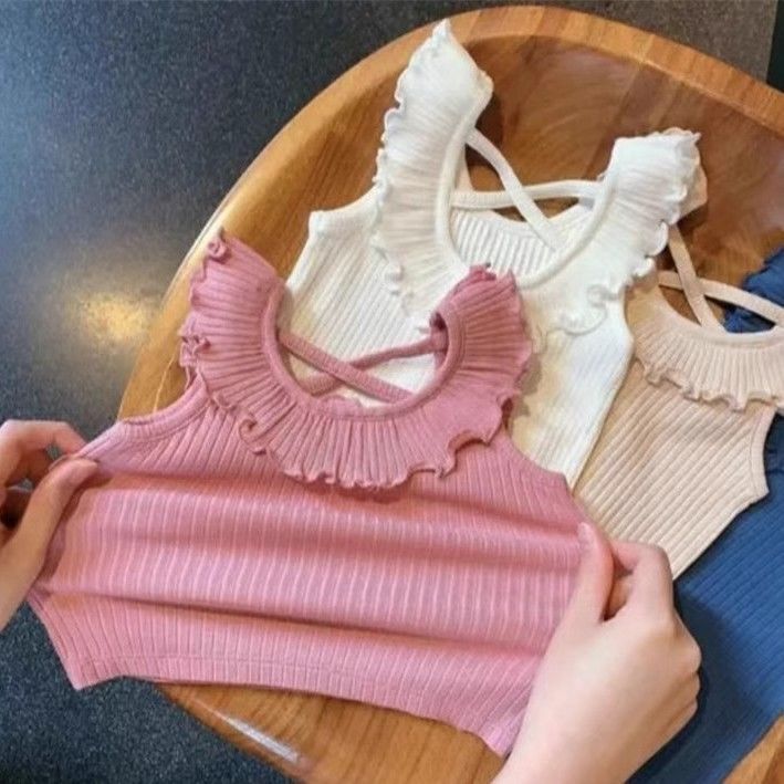 Girls Ruffle Trim Tank Top – Fashionable Summer Sleeveless Shirt
