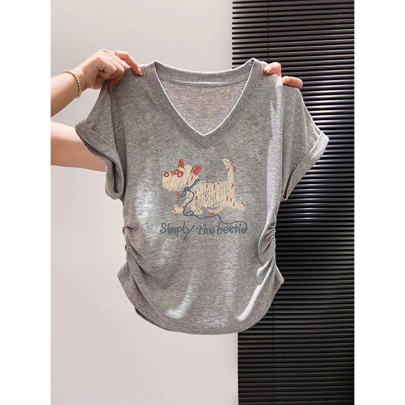 Women's V-Neck Flutter Sleeve Slim Fit T-Shirt