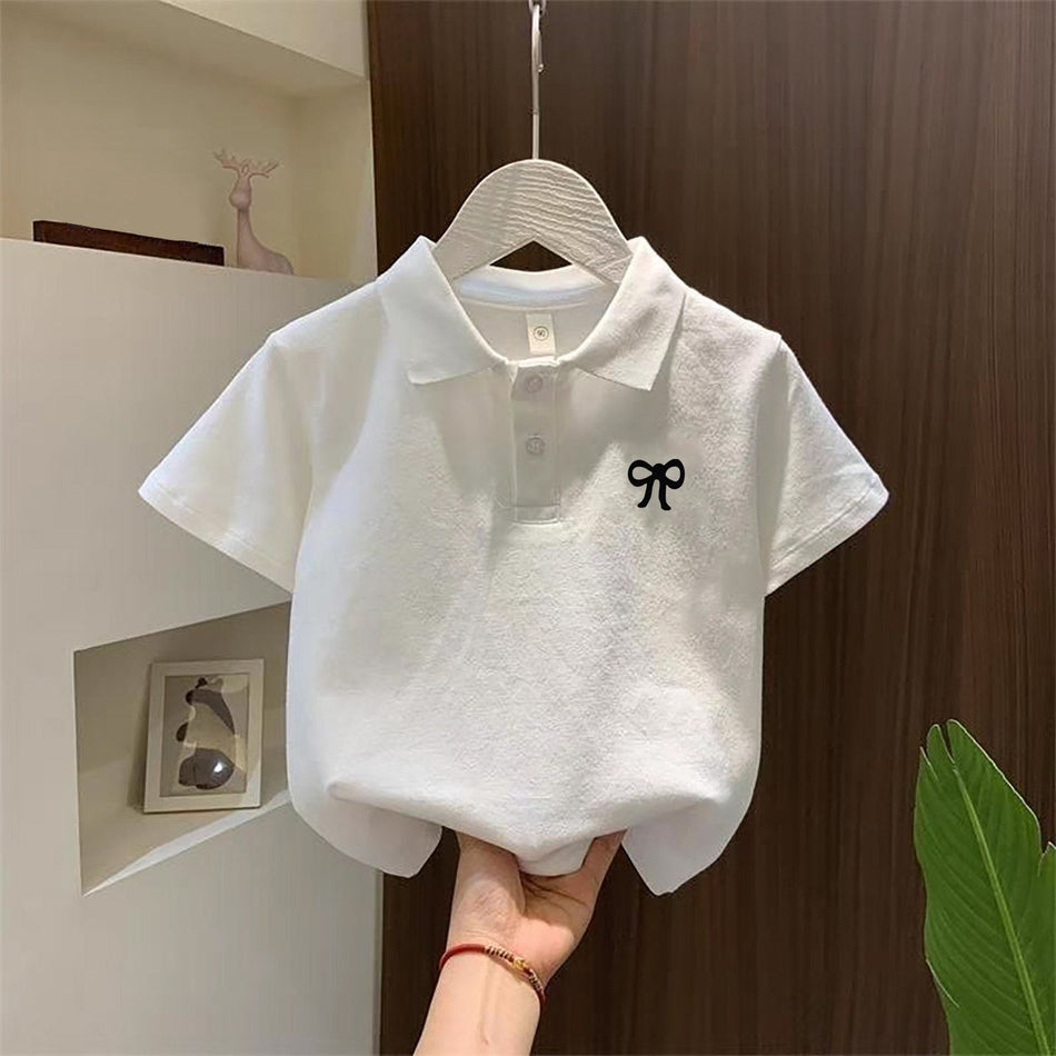 Girls Short-Sleeve Polo Shirt – Classic White Collared T-Shirt