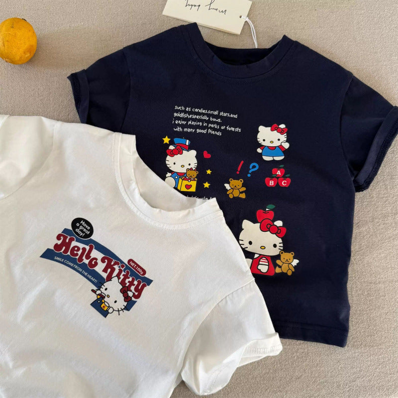 Girls Cotton Cartoon Short-Sleeve T-Shirt – Cute Summer Casual