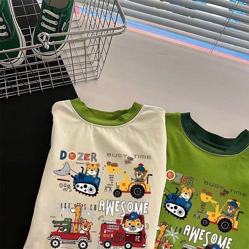 Kids 100% Cotton Cartoon Car T-Shirt – Summer Short Sleeve Top
