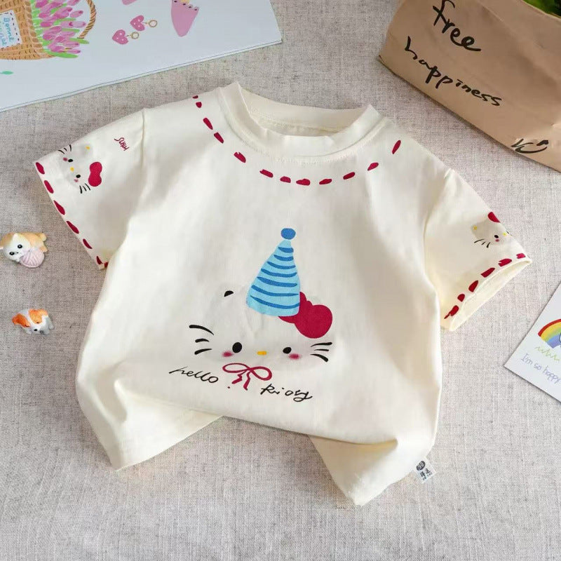 Girls 100% Cotton Cartoon T-Shirt – Summer Short Sleeve Casual