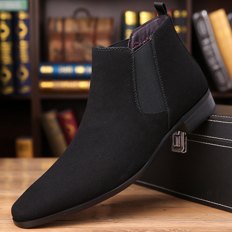 Men's High-Top Leather Slip-On Pointed Toe Casual Boots