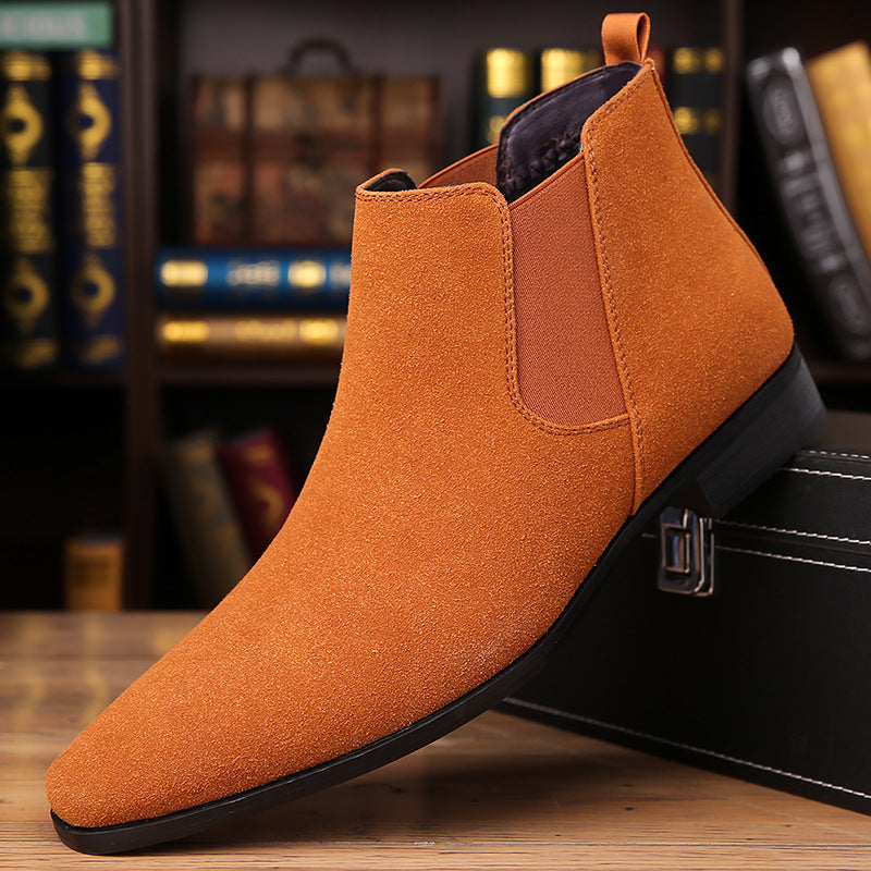 Men's High-Top Leather Slip-On Pointed Toe Casual Boots