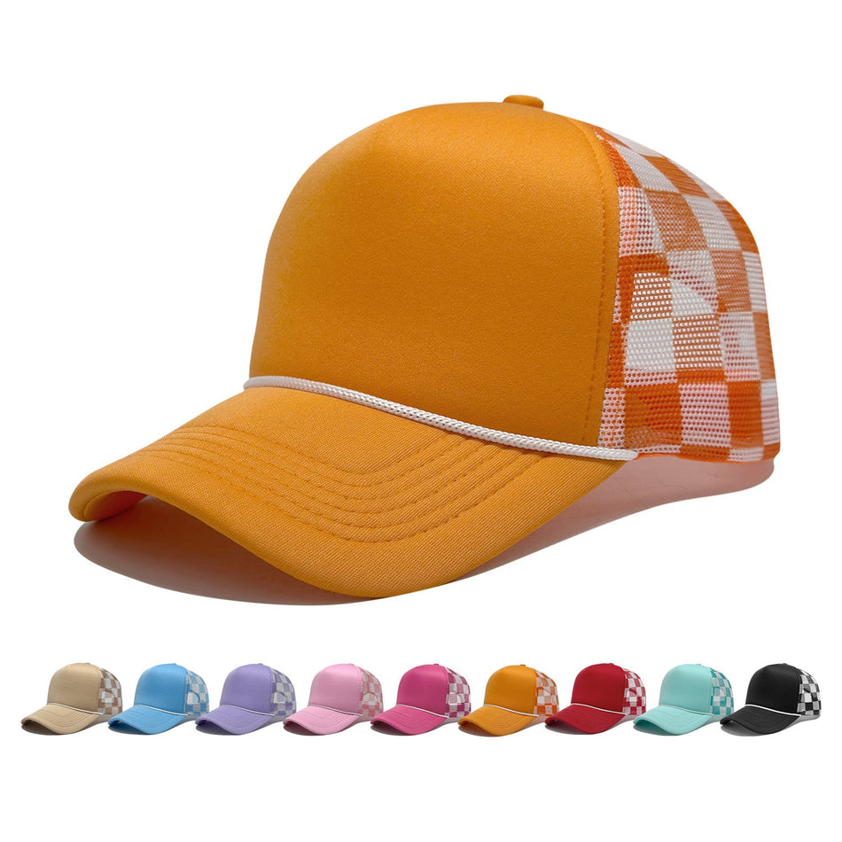 Unisex Checkerboard Mesh Trucker Baseball Cap with Custom Logo
