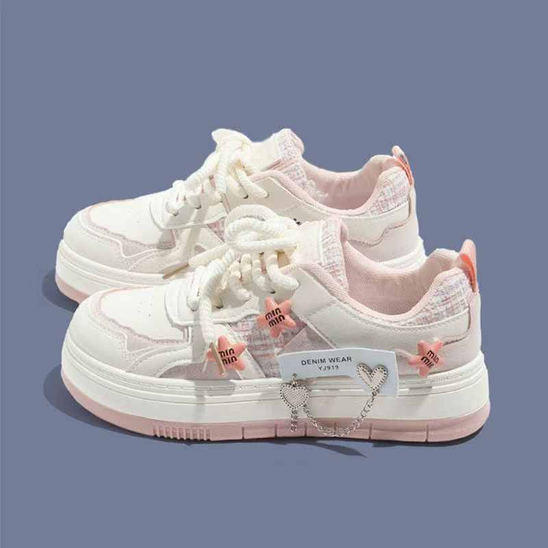 Girls Thick Sole Sneakers – Casual White Sports Shoes