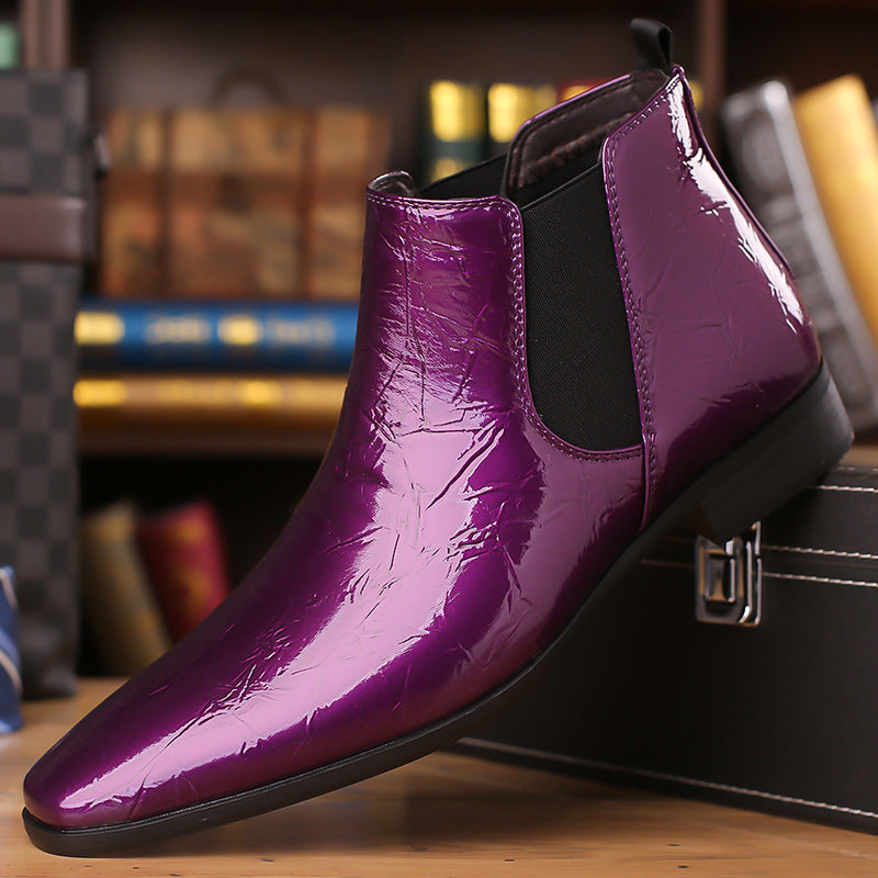 Men's Pointed Toe Chelsea Leather Boots Large Size Slip-On