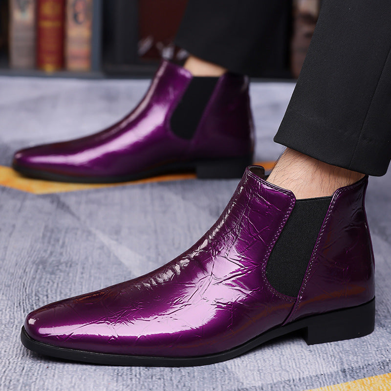 Men's Pointed Toe Chelsea Leather Boots Large Size Slip-On