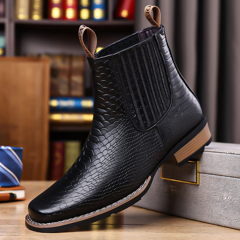 Men's Crocodile Pattern Chelsea Boots Large Size Leather