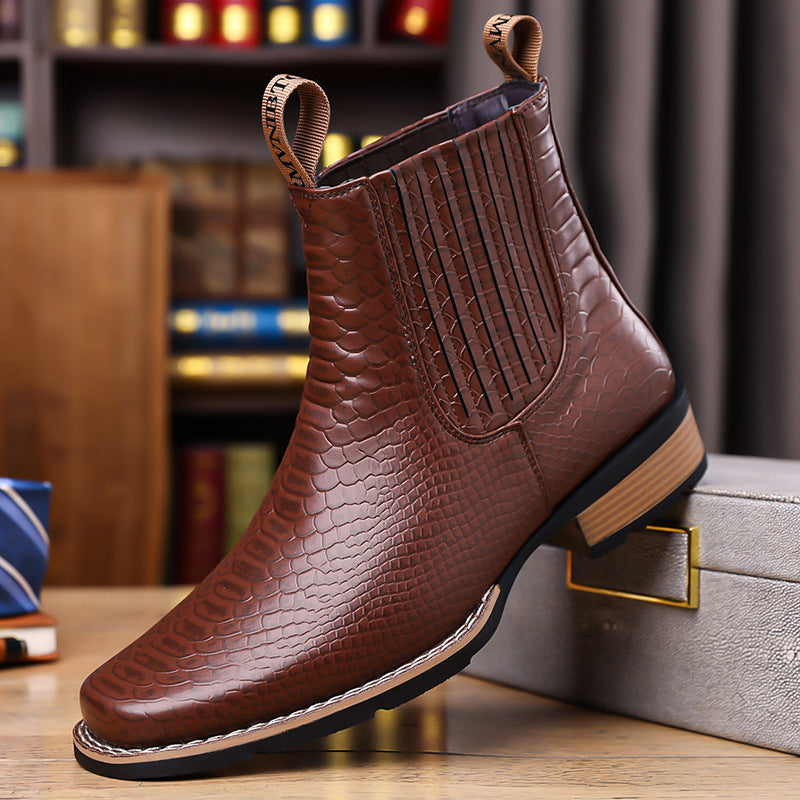Men's Crocodile Pattern Chelsea Boots Large Size Leather