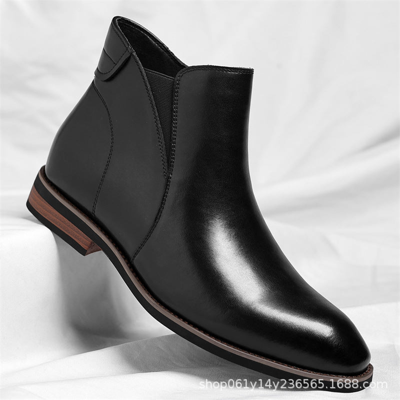 Men's Pointed Toe Chelsea Leather Boots Business Casual