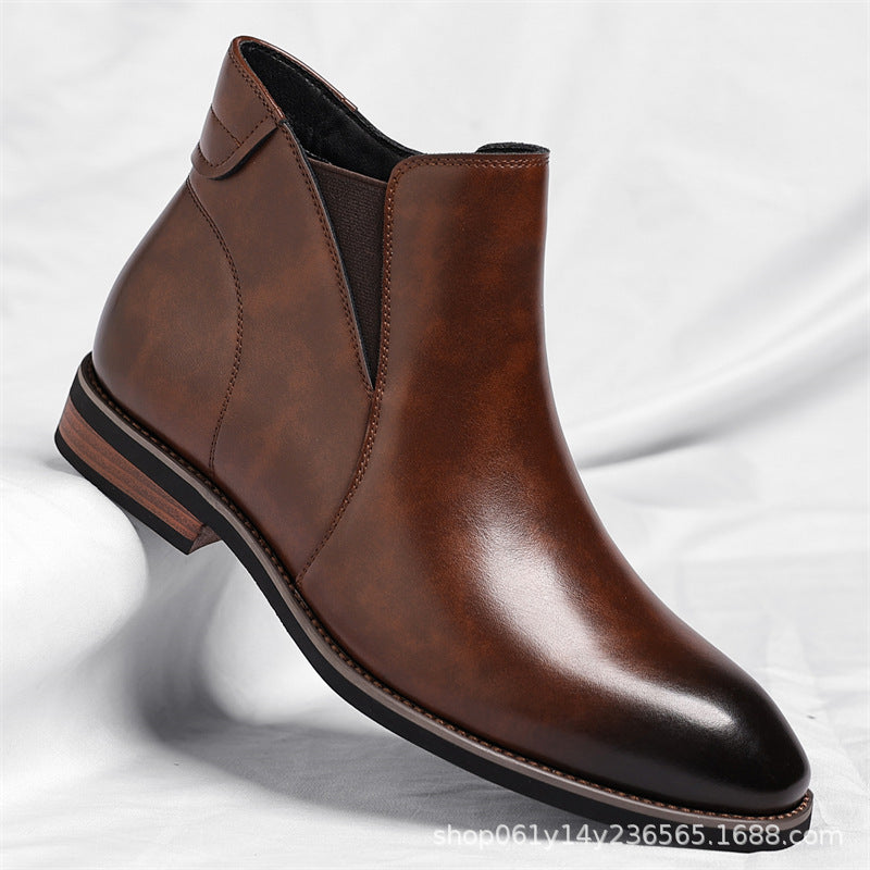 Men's Pointed Toe Chelsea Leather Boots Business Casual