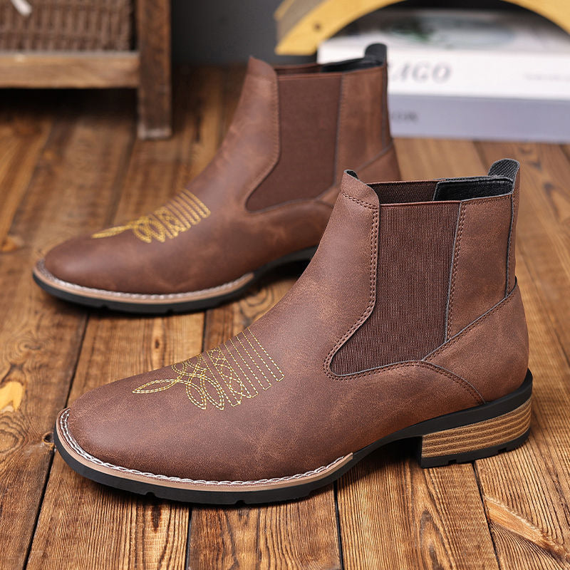 Men's Embroidered Chelsea Boots Premium Casual Ankle Boots